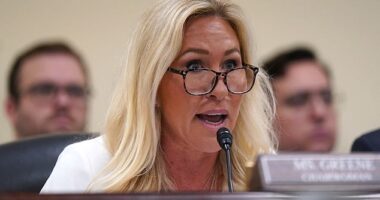 Chair of the Subcommittee on Delivering On Government Efficiency (DOGE) U.S. Rep. Marjorie Taylor Greene (R-SC) presides over a hearing of the House Oversight Subcommittee in the Rayburn House Office Building on February 12, 2025 in Washington, DC