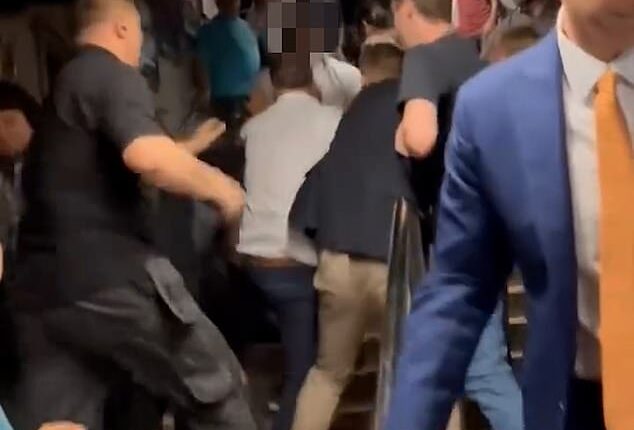 Footage circulating online caught a group of men fighting each other during a vicious melee on the steps of Highbury and Islington Tube station on Thursday afternoon