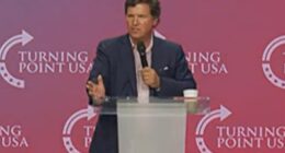 Tucker Carlson (pictured) addressed the Turning Point USA Student Action Summit audience on Friday night