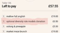 Customers have expressed concern after Mallow restaurant in Borough Market, London, introduced an optional 50p for a 'diversity role models donation'