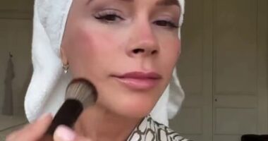 Victoria Beckham continued to put on a brave face on Tuesday as she plugged a new product from her beauty brand amid her bitter ongoing family feud