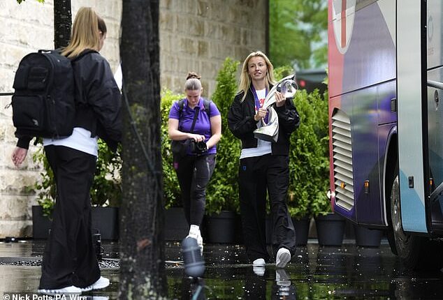 England skipper Leah Williamson was in possession of the women's Euros trophy as the squad made their return to the UK