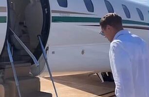 Viktor Gyokeres has boarded a private jet to London after his £64million move to Arsenal was agreed