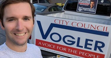 Danville City Councilman J. Lee Vogler, 38, was airlifted to a regional burn center after being set on fire inside his office Wednesday morning