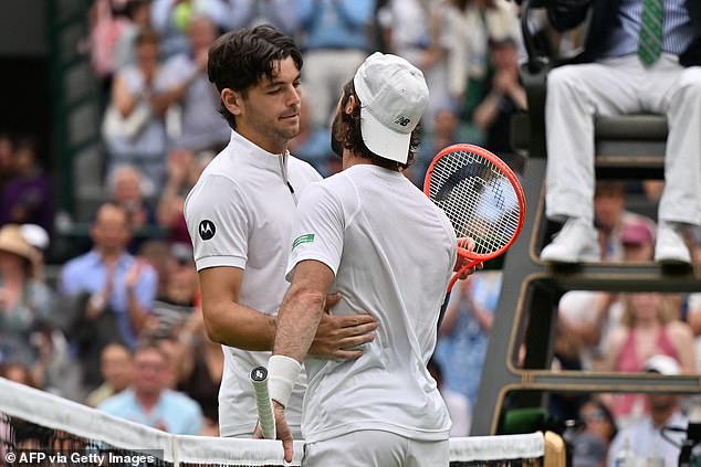 Taylor Fritz (left) progressed after Australian Jordan Thompson retired due to back pain
