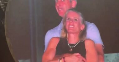 The moment Astronomer CEO Andy Byron, 50 and HR chief Kristin Cabot front, 52, were caught embracing on the 'kiss cam' at a Coldplay concert went viral