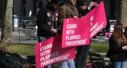 Planned Parenthood supporters at a demonstration.