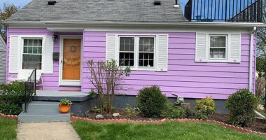 A Michigan couple who transformed their home into a vibrant purple cottage (pictured) were left speechless after receiving a mysterious handwritten letter - and a gift - from a neighbor, clearly moved by their color choice