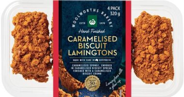 Woolworths has unveiled its new Caramelised Biscuit Lamingtons, available in a pack of four for $12 in stores across Australia