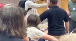Viral footage shows the hulking Lincoln High School student throwing punches at a staff member before being slammed to the ground