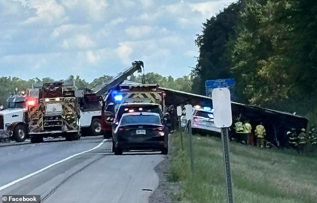 A tour bus carrying more than 50 people overturned on I-90 in Pembroke, upstate New York