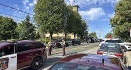 At least two children have been killed after a gunman 'pepper-sprayed' bullets through the stained glass windows at Annunciation Catholic Church in Minneapolis this morning