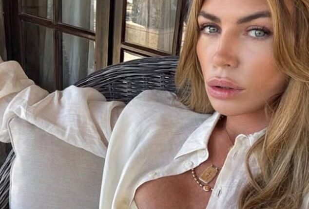 Abbey Clancy looked incredible in a cream bikini and coordinated linen shirt as she posed for an Instagram selfie during a family holiday in Almancil, Portugal on Sunday
