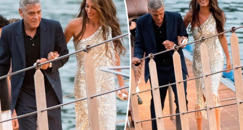 Amal Clooney wears silver sequined dress for Lake Como date night with George