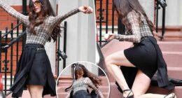 Anne Hathaway takes a tumble on a broken shoe while filming 'The Devil Wears Prada 2'