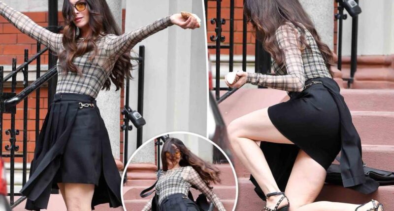 Anne Hathaway takes a tumble on a broken shoe while filming 'The Devil Wears Prada 2'
