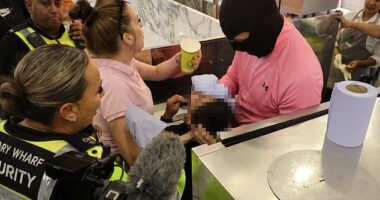 A child was caught with pepper spray as police apprehended a protester who was witnessed committing an assault on a member of the public  by officers