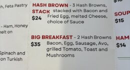 A woman posted a picture Manly cafe menu, highlighting the eye-watering $35 cost of a standard Big Breakfast meal
