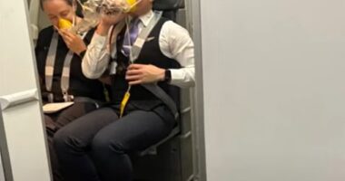Oxygen masks were deployed on a Virgin flight when the plane plunged 28,000ft (pictured)