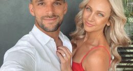 Former A-League star Jack Hingert has been sensationally accused of having an affair with a married woman for the past 18 months (the footballer is pictured with his wife Symmie)