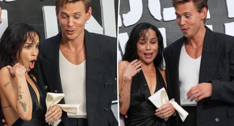 Austin Butler rescues Zoë Kravitz from bee at ‘Caught Stealing’ premiere