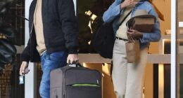Mike Cannon-Brookes (left) and his partner Amelia Beaumont (right) who frequently travels with him