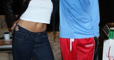 Justin Bieber, 31, continued to look the picture of health as he cosied up to stunning wife Hailey, 28, while hosting The League X Blem event in LA on Thursday