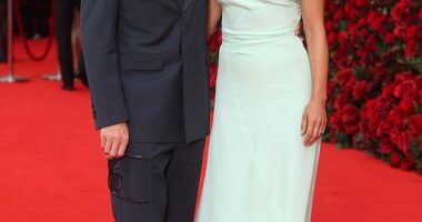 Benedict Cumberbatch looked smitten with his wife Sophie Hunter as he joined co-stars Olivia Colman and Allison Janney at the UK premiere of The Roses on Thursday