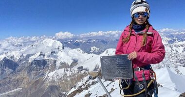 Russian mountaineer Natalia, also known as Natasha, Nagovitsina, 47, has been trapped at 22,965ft on Victory Peak in Kyrgyzstan, with a summit height of 24,406ft