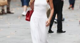 Smooth Radio's Myleene Klass stepped out in a braless all-white outfit during a stroll through London
