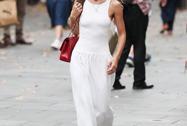 Smooth Radio's Myleene Klass stepped out in a braless all-white outfit during a stroll through London