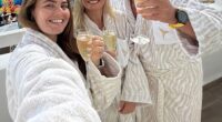 Andy with his two daughters during the 'Den Do' in Ibiza - on their balcony at Ushuaïa where they had a stage-view suite