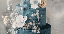 The bride had paid a professional baker to create her 'dream' three-tier cake in a muted, soft shade of dusty blue