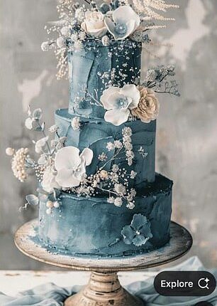 The bride had paid a professional baker to create her 'dream' three-tier cake in a muted, soft shade of dusty blue