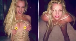 Britney Spears suffers wardrobe malfunction in gold minidress