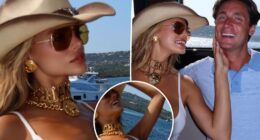 Brooks Nader suffers wardrobe malfunction while on a yacht in Italy