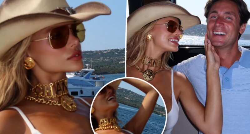 Brooks Nader suffers wardrobe malfunction while on a yacht in Italy