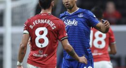 Bruno Fernandes and Everton forward Iliman Ndiaye were involved in a fiery confrontation