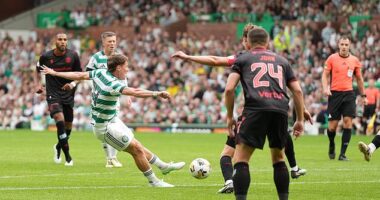 Celtic's Luke McCowan finally breaks St Mirren's resistance with the aid of a deflection