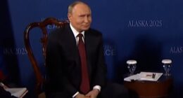 The Kremlin strongman shook his head defiantly, as aids could be heard ushering journalists out of the room