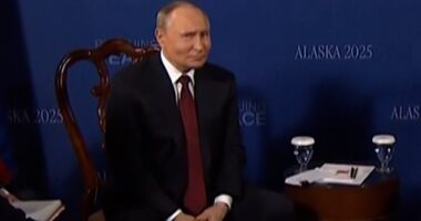 The Kremlin strongman shook his head defiantly, as aids could be heard ushering journalists out of the room