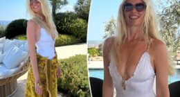 Claudia Schiffer, 55, lounges poolside in plunging Chloe swimsuit