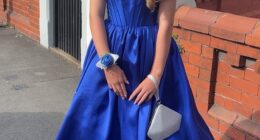 Jessica Robinson, 11, left her primary school prom last month in tears when a bully 'repeatedly stamped-on' her £450 blue dress as others 'filmed it and laughed' while it was 'torn to pieces'