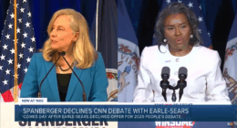 Winsome Sears and Abigail Spanberger speaking at rallies.