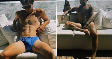 David Beckham and son Cruz twin in Speedos on yacht vacation