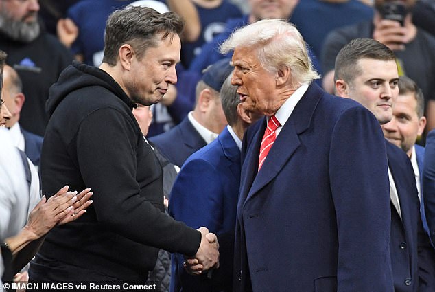 Elon Musk (pictured left) attempted a peace offering with Donald Trump (pictured right) after the ex-'First Buddy' split from the White House, giving $15million to Trump and Republican causes