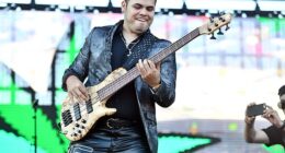 Controversial Mexican music star Ernesto Barajas - who glorified drug lords in his songs - was shot dead in a parking lot on Tuesday - pictured 2018