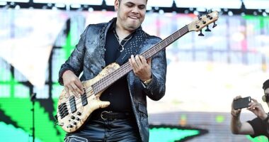 Controversial Mexican music star Ernesto Barajas - who glorified drug lords in his songs - was shot dead in a parking lot on Tuesday - pictured 2018