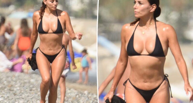 Eva Longoria, 50, stuns in black string bikini in Spain