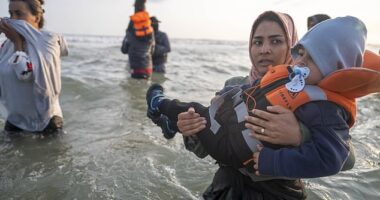 Three migrant dinghies left from just one French beach this morning. The groups were mainly men, but also included women, with one carrying a little boy sucking on a blue dummy